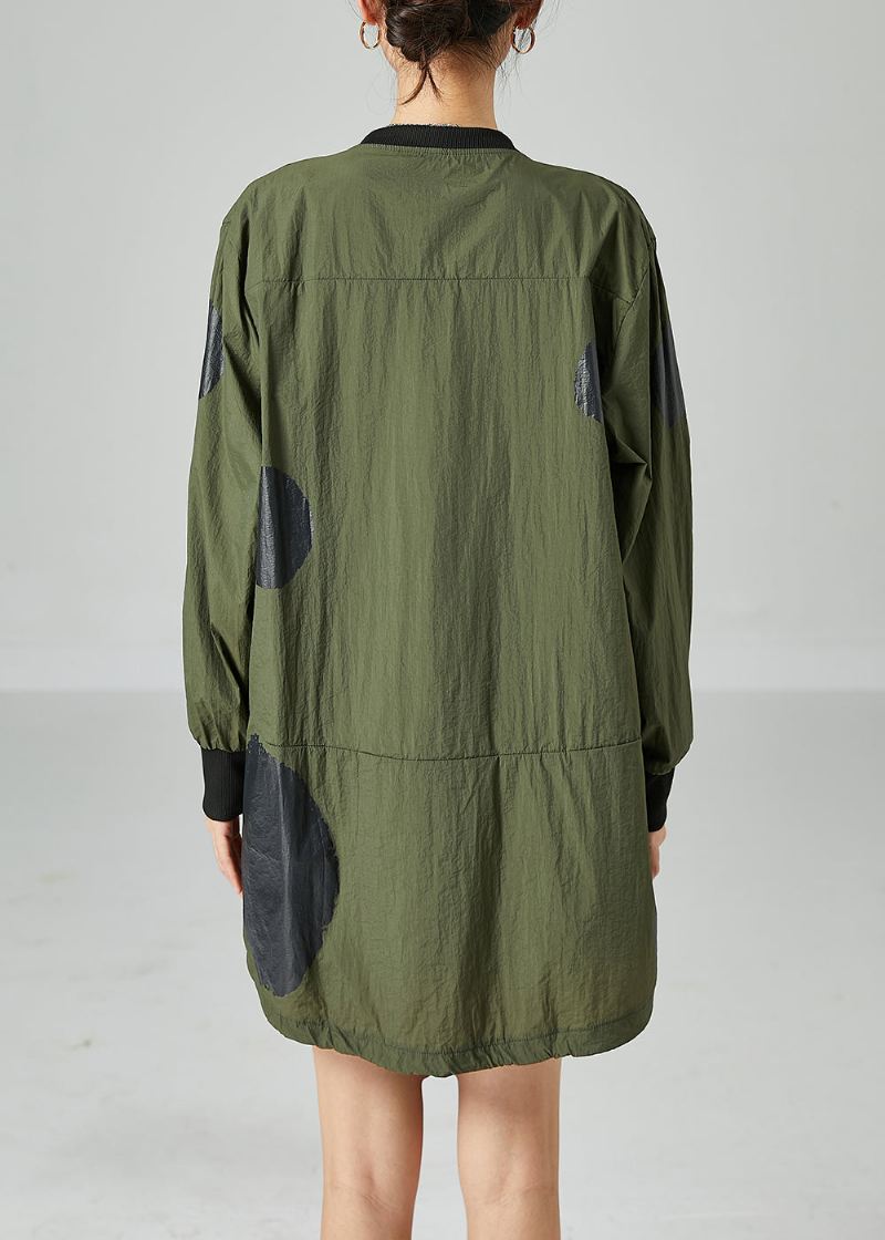 Fransk Army Green Oversized Patchwork Snøring Silk Coats Spring - Vinterfrakker for kvinner