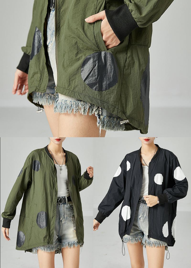 Fransk Army Green Oversized Patchwork Snøring Silk Coats Spring - Vinterfrakker for kvinner