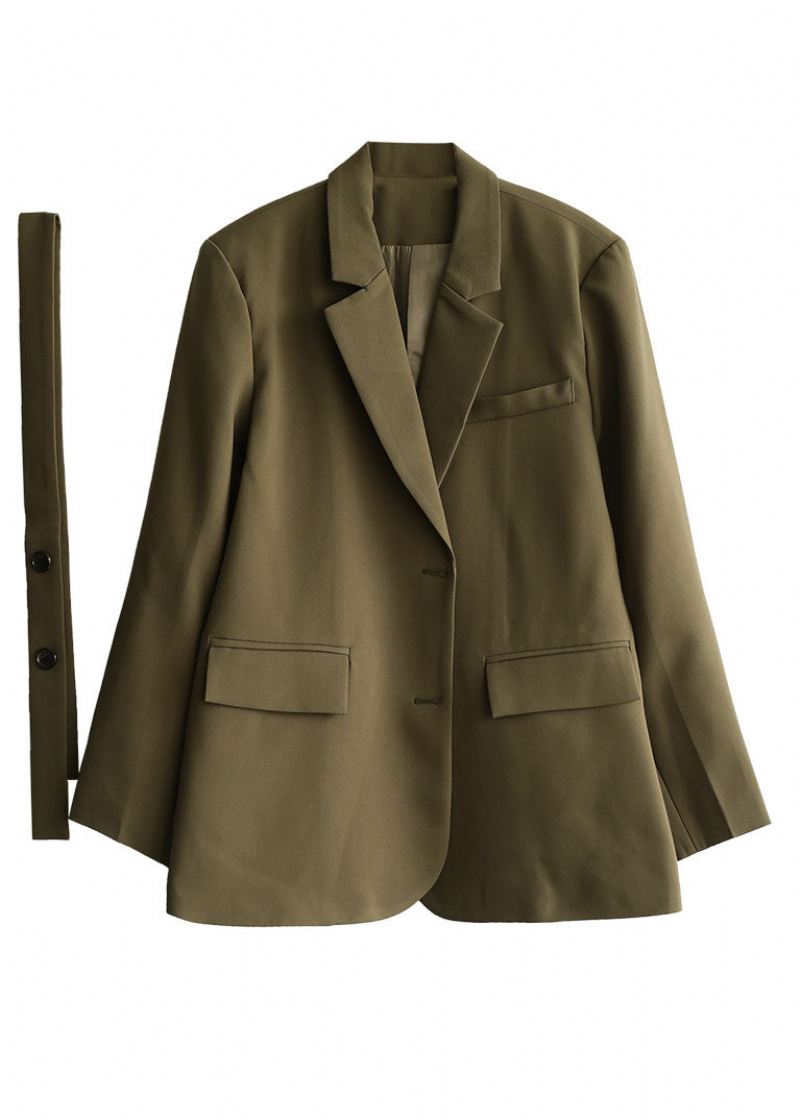 Fransk Army Green Peter Pan Krage Sashes Cotton Cinch Coats Fall - Vinterfrakker for kvinner