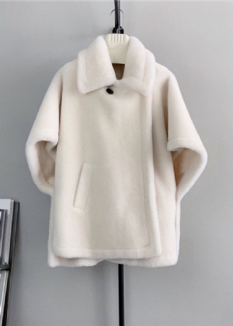 Fransk Beige Firkantet Krage Lommer Ull Cape Coats Vinter