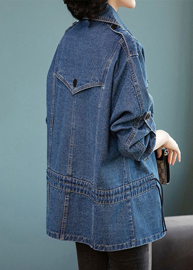 Fransk Blå Peter Pan Krage Patchwork Button Denim Coats Langermet - Vinterfrakker for kvinner