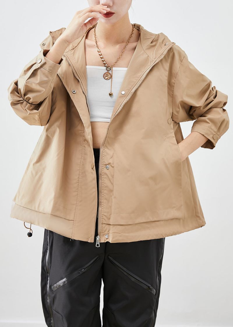 Fransk Khaki Hette Oversized Cotton Coat Outwear Fall - Vinterfrakker for kvinner