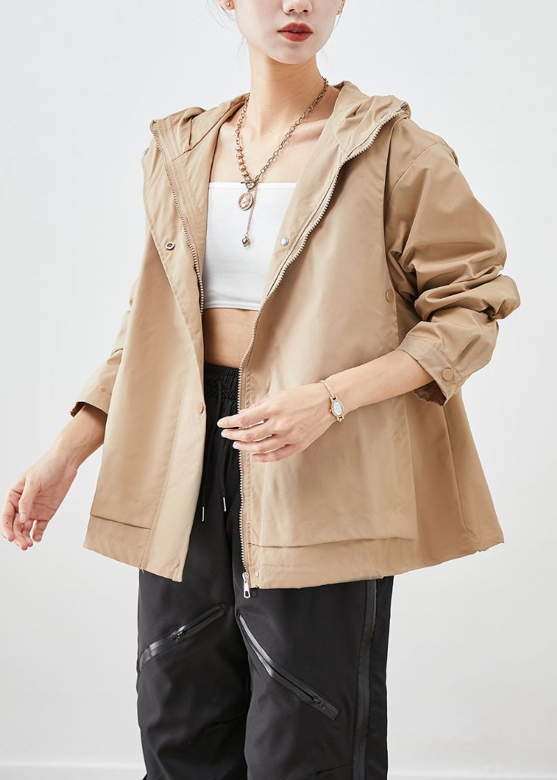 Fransk Khaki Hette Oversized Cotton Coat Outwear Fall - Vinterfrakker for kvinner