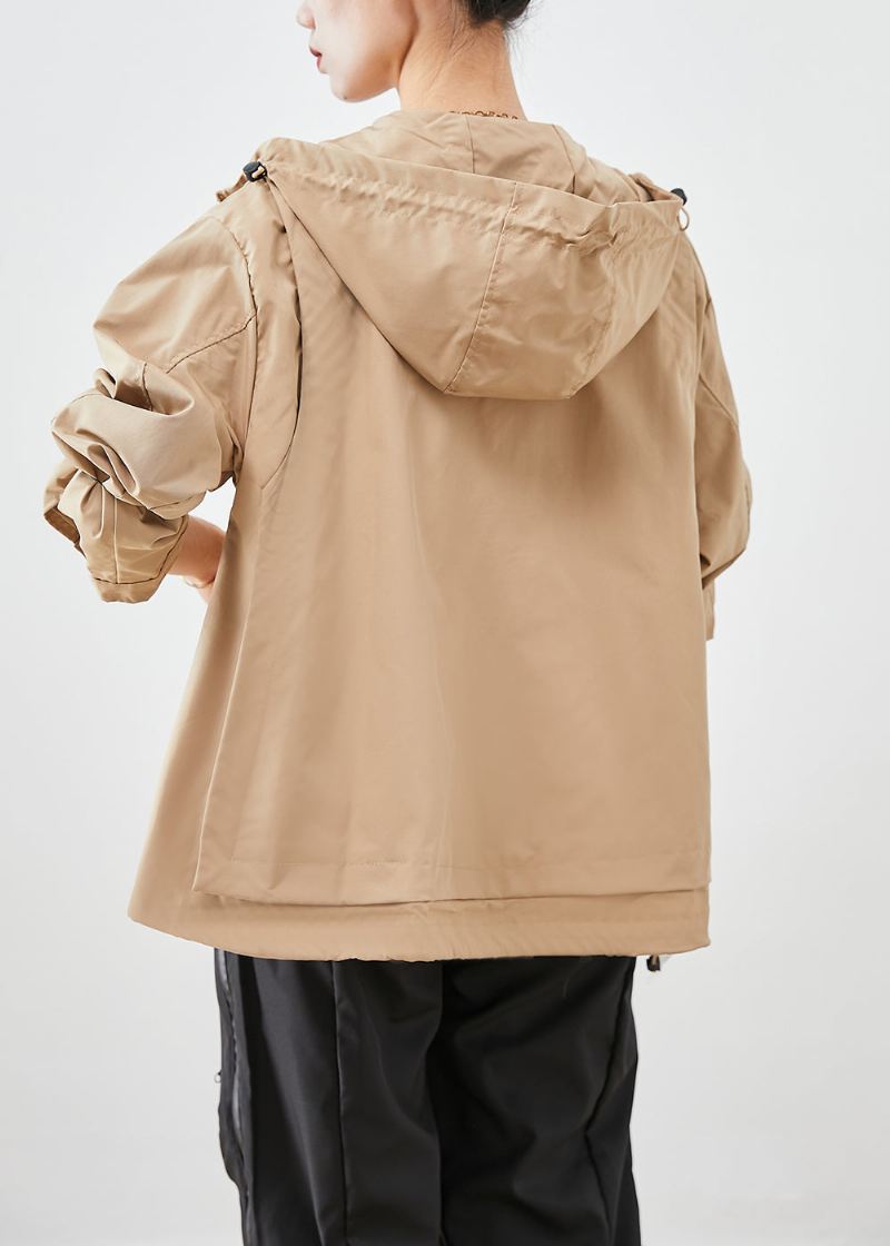 Fransk Khaki Hette Oversized Cotton Coat Outwear Fall - Vinterfrakker for kvinner