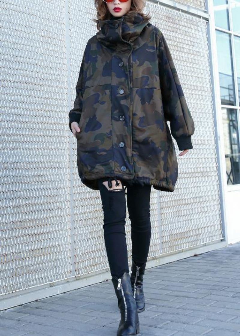 Håndlaget Knapplommer Fin Frakk For Kvinne Camouflage Silhouette Coat - Grå