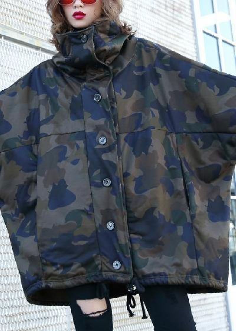 Håndlaget Knapplommer Fin Frakk For Kvinne Camouflage Silhouette Coat - Grå