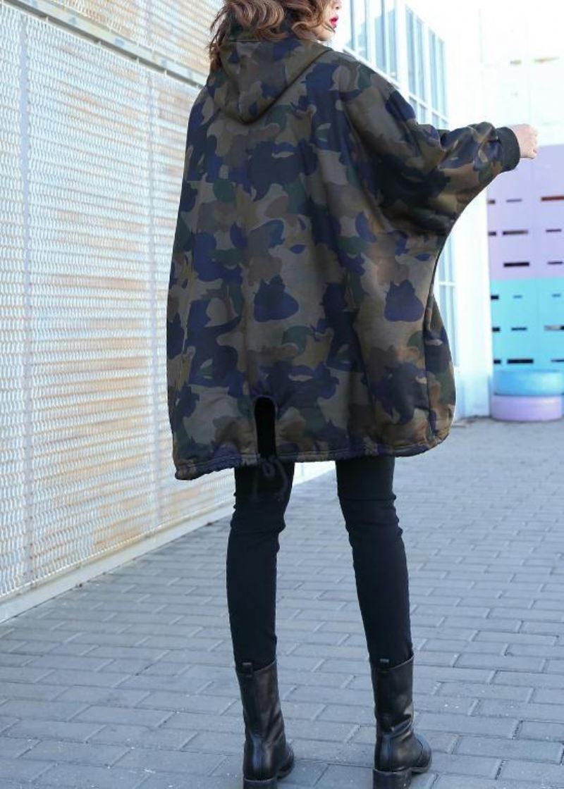 Håndlaget Knapplommer Fin Frakk For Kvinne Camouflage Silhouette Coat - Grå