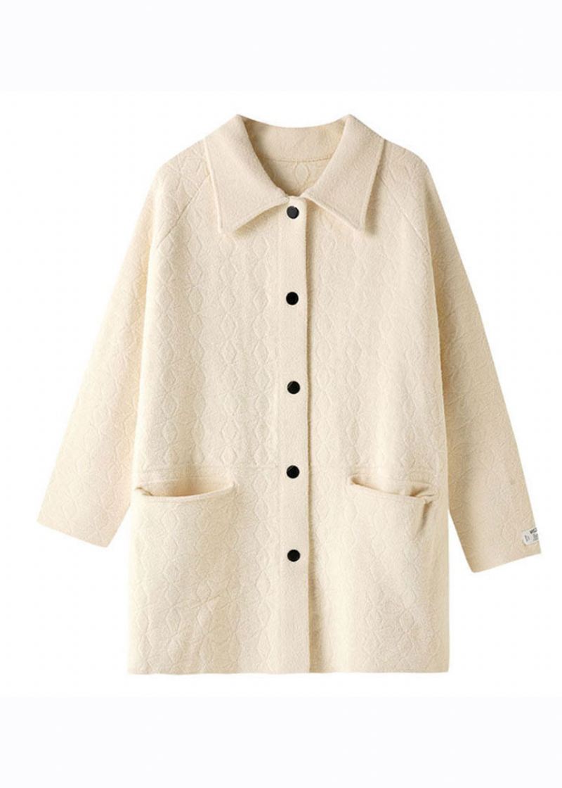 Italiensk Beige Peter Pan Krage Dusk Patchwork Velour Coats Høst - Vinterfrakker for kvinner