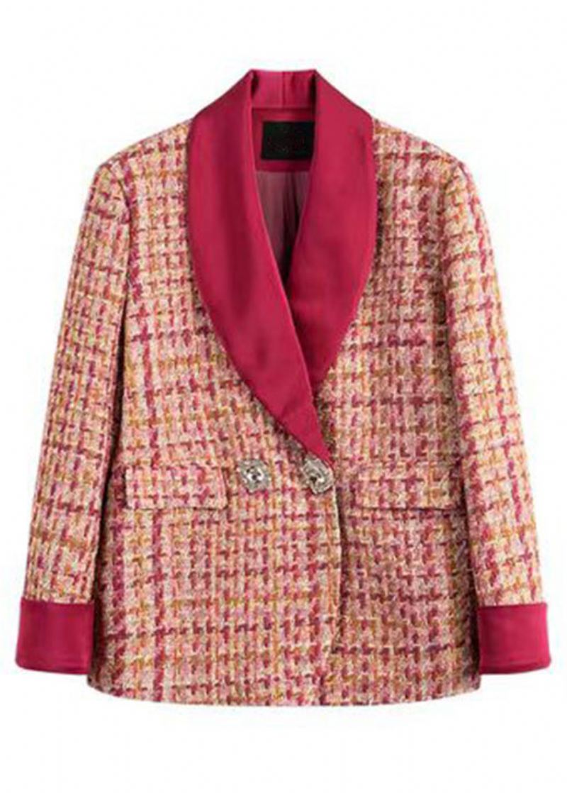 Italiensk Rosa Rutete Knapp Patchwork Bomull Coats Spring - Vinterfrakker for kvinner