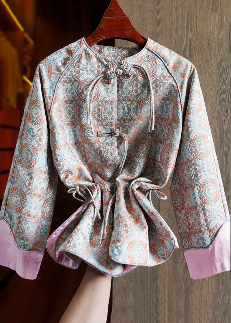 Jacquard Rosa Patchwork Side Åpen Knapp Silk Coat Fall - Vinterfrakker for kvinner