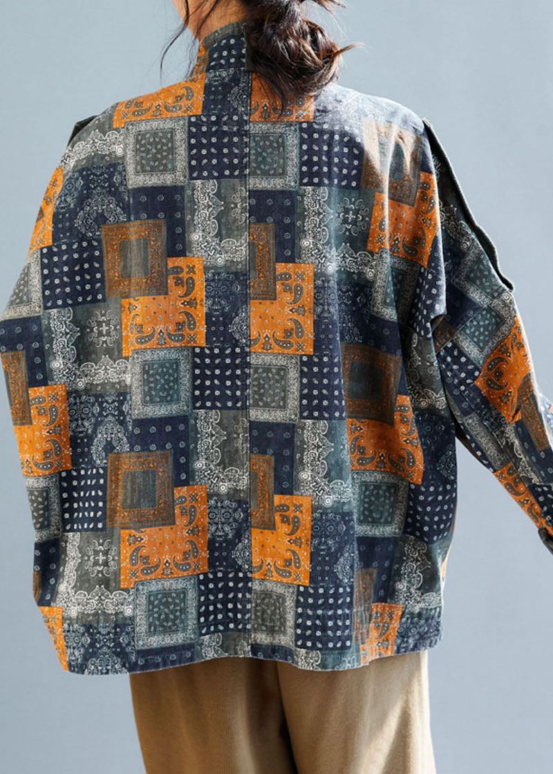 Jacquard Svart Patchwork Gul Tyllknapp Tykke Lange Kåper Vinter - Vinterfrakker for kvinner