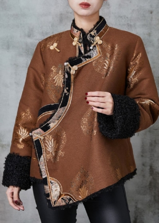 Kaffe Jacquard Varm Fleece Coats Kinesisk Button Spring