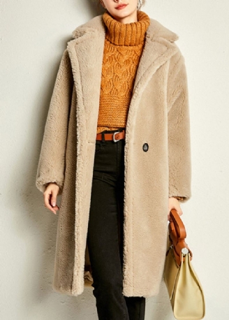 Kamelknapp Varm Maxi Faux Fur Coat Spring