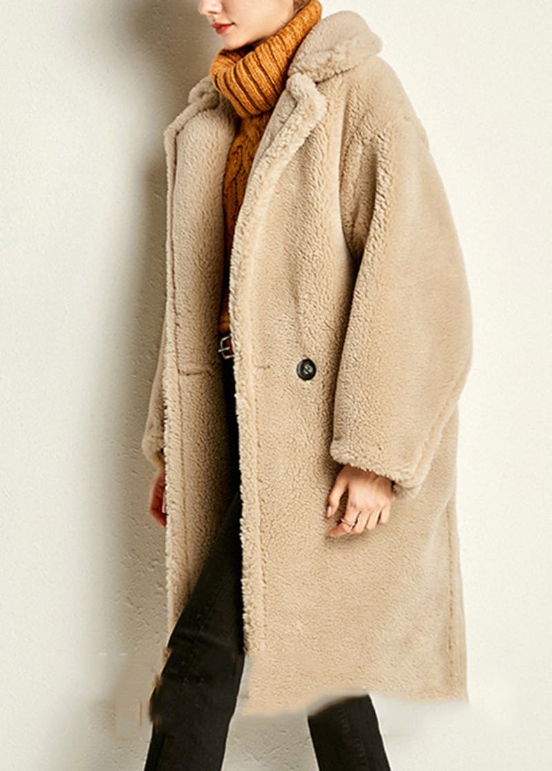 Kamelknapp Varm Maxi Faux Fur Coat Spring - Kamel