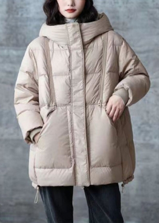 Khaki Lommer Snøring Patchwork Duck Down Coat Zip Up Winter