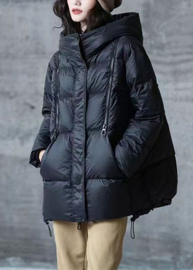 Khaki Lommer Snøring Patchwork Duck Down Coat Zip Up Winter - Vinterfrakker for kvinner