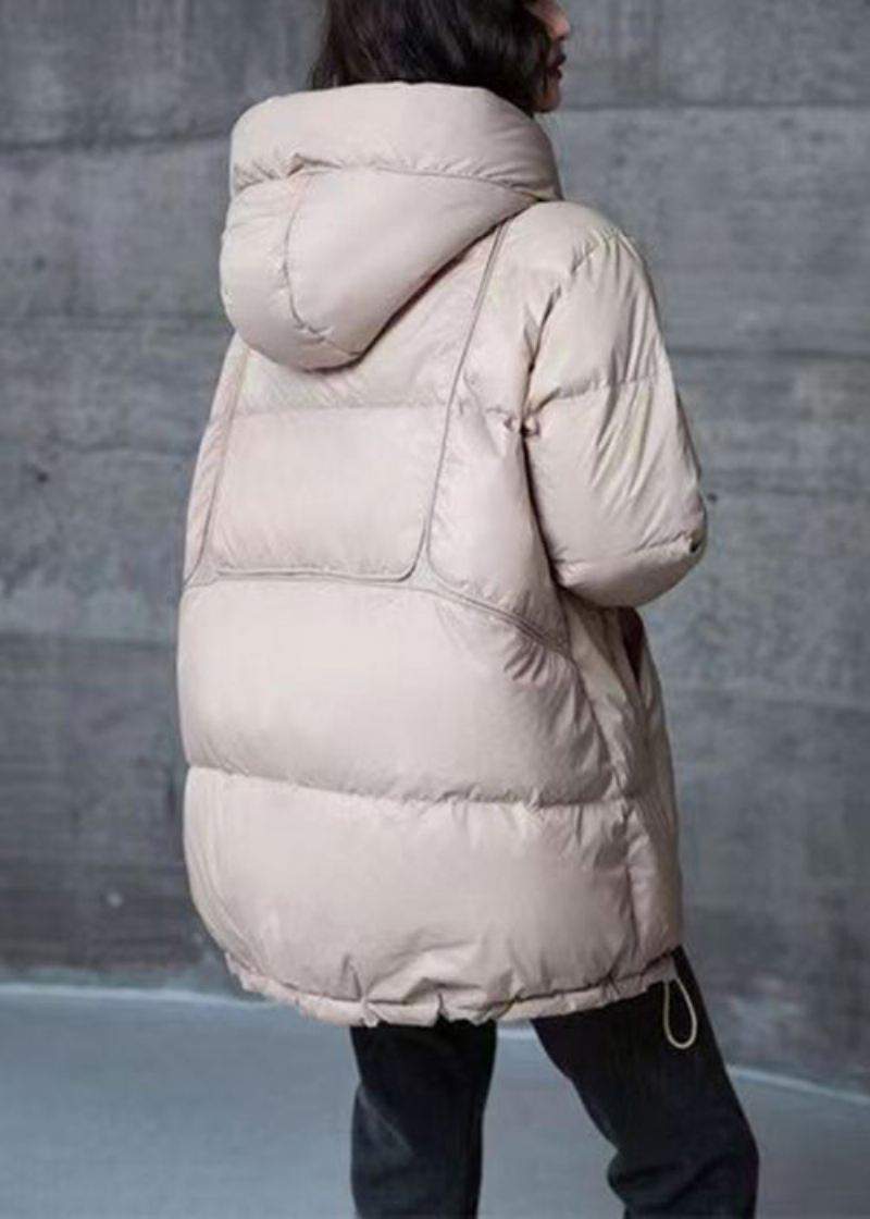 Khaki Lommer Snøring Patchwork Duck Down Coat Zip Up Winter - Vinterfrakker for kvinner