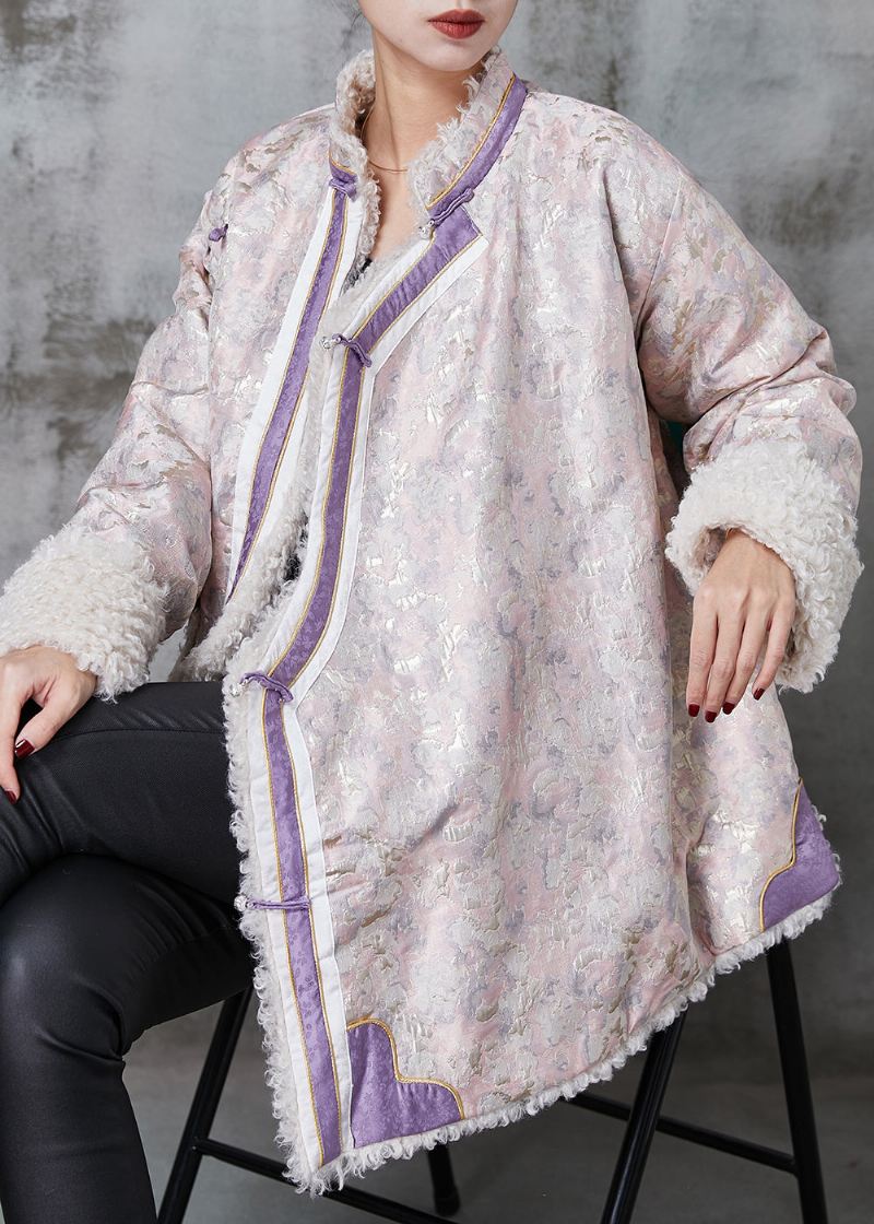 Kinesisk Stil Rosa Jacquard Fleece Ull Fôret Kåper Våren - Vinterfrakker for kvinner