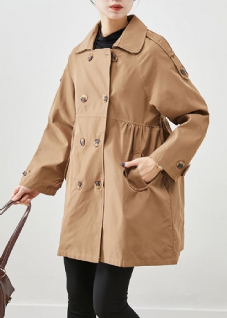 Klassisk Khaki Dobbel Bryst Rynket Cotton Coats Fall