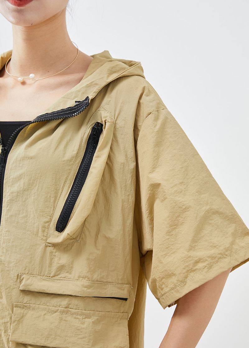 Klassiske Khaki Zip Up Lommer Upf 50+ Frakkjakke Sommer - Vinterfrakker for kvinner