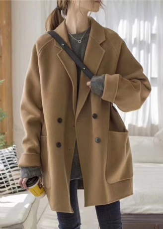 Kort Camel Notched Button Solid Woolen Coats Fall