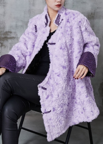 Kunst Lilla Mandarin Krage Kinesisk Button Faux Fur Coats Spring