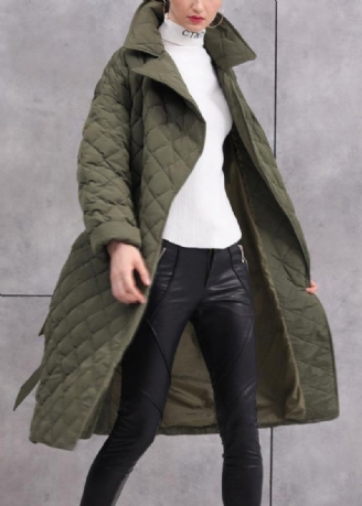 Kvinner Army Green Tie Midjelommer Duck Down Coat Langermet