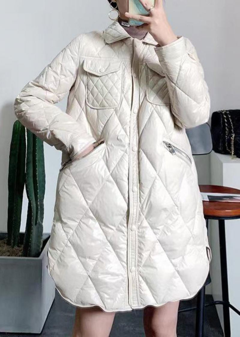 Kvinner Beige Peter Pan Kragelommer Patchwork Duck Down Coat Vinter