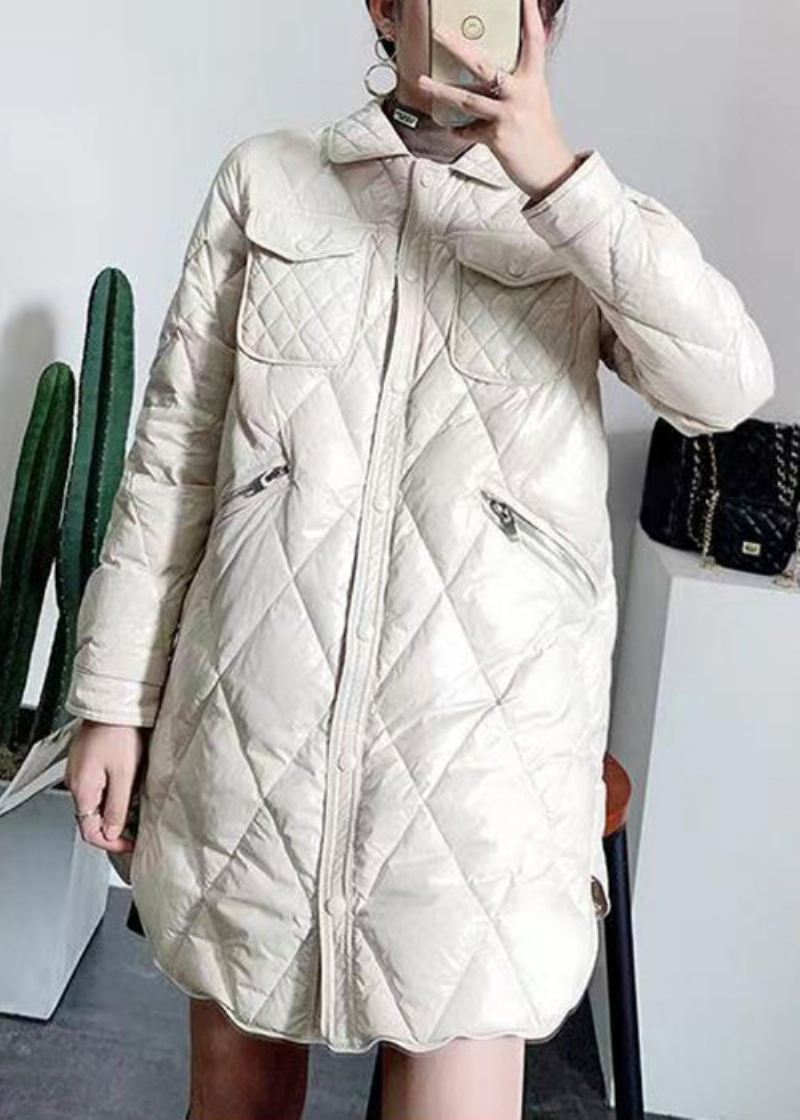 Kvinner Beige Peter Pan Kragelommer Patchwork Duck Down Coat Vinter - Vinterfrakker for kvinner