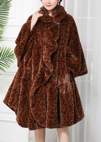 Kvinner Carmel Oversized Leopard Print Fuzzy Fur Fluffy Jakker Vinter