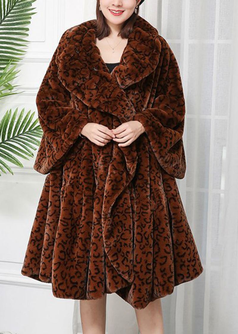 Kvinner Carmel Oversized Leopard Print Fuzzy Fur Fluffy Jakker Vinter - Vinterfrakker for kvinner