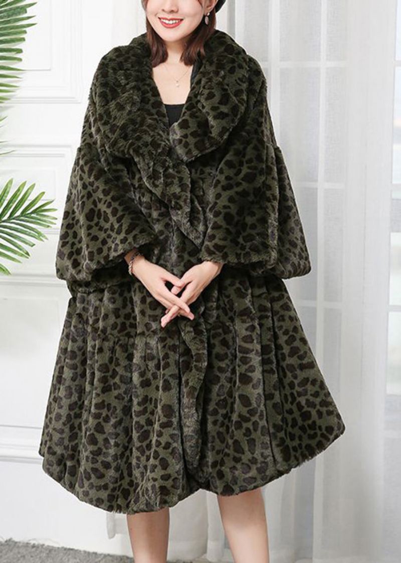 Kvinner Carmel Oversized Leopard Print Fuzzy Fur Fluffy Jakker Vinter - Vinterfrakker for kvinner