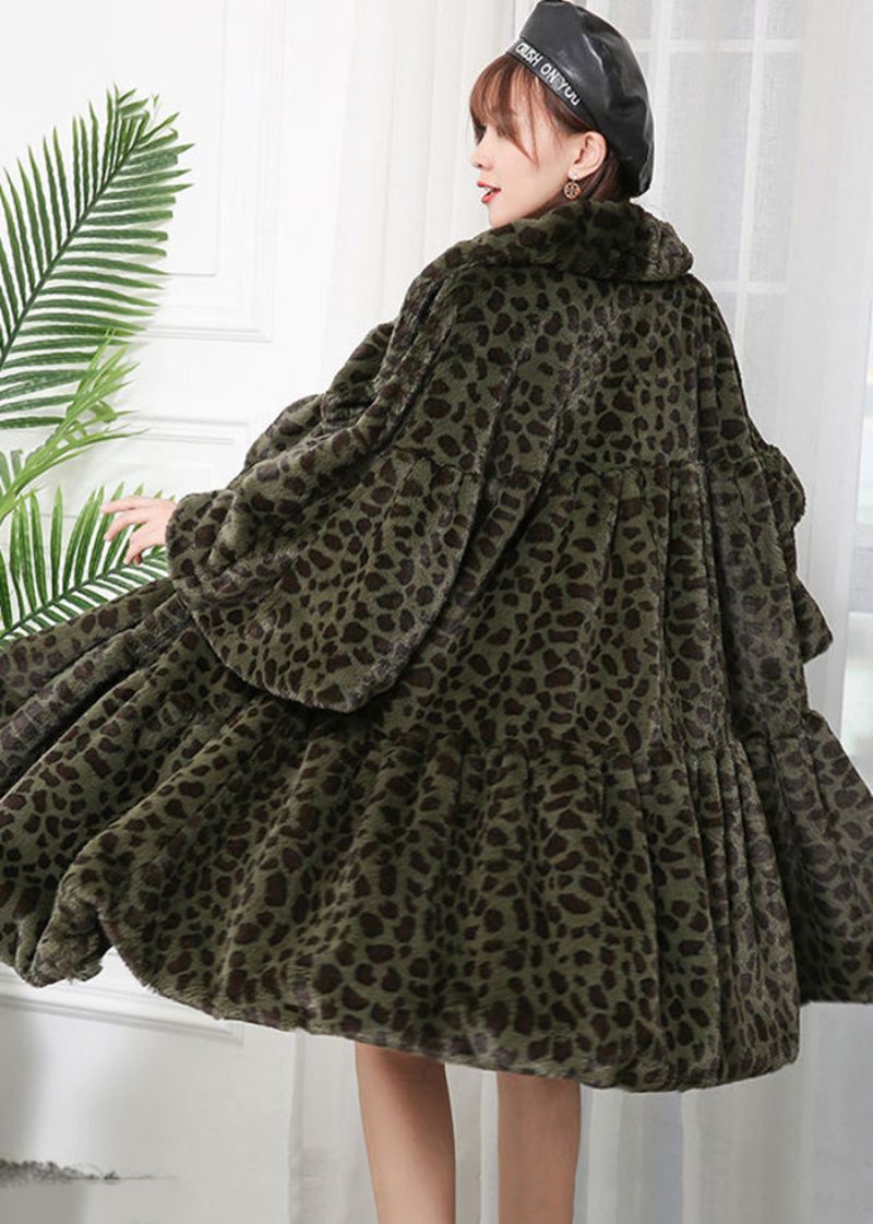 Kvinner Carmel Oversized Leopard Print Fuzzy Fur Fluffy Jakker Vinter - Vinterfrakker for kvinner