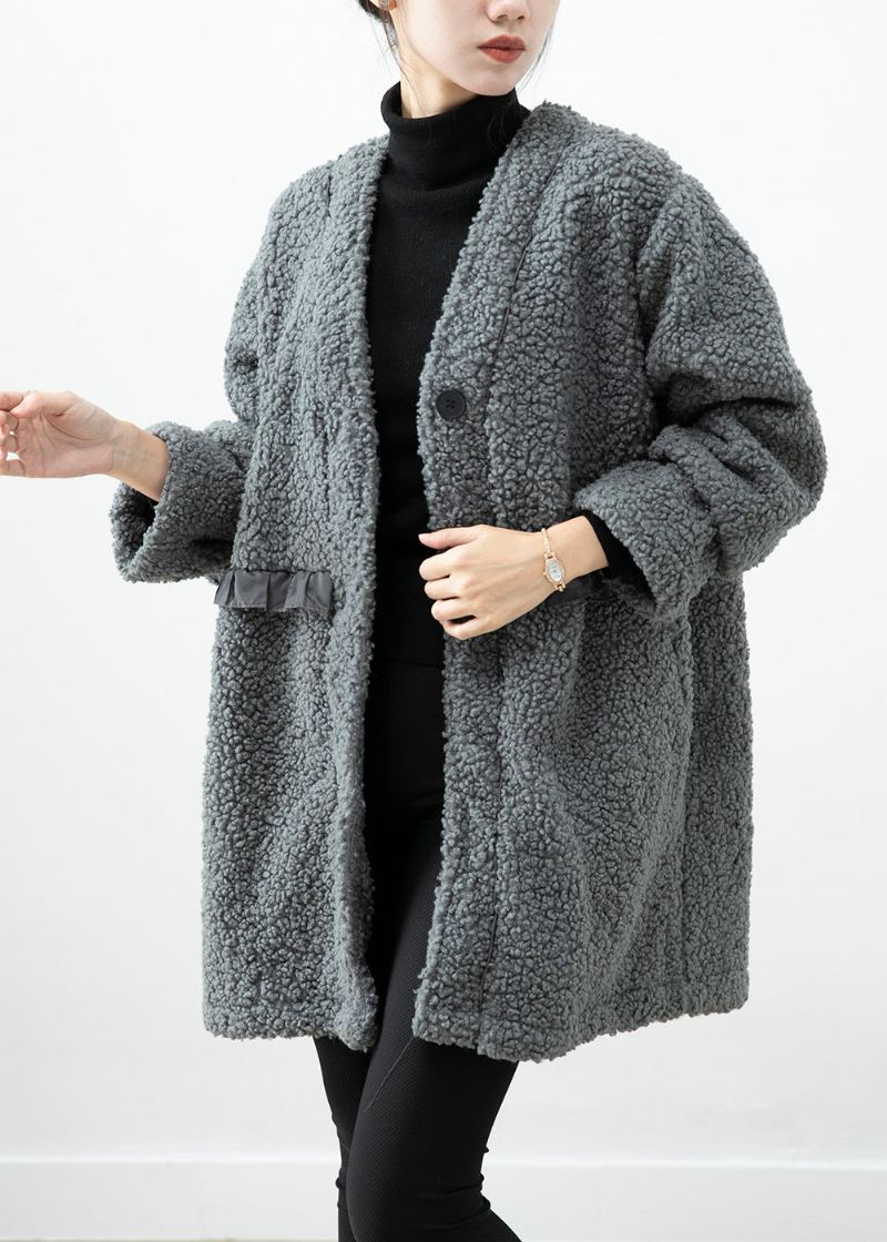 Kvinner Grå Ruffled Patchwork Faux Fur Coat Vinter - Vinterfrakker for kvinner