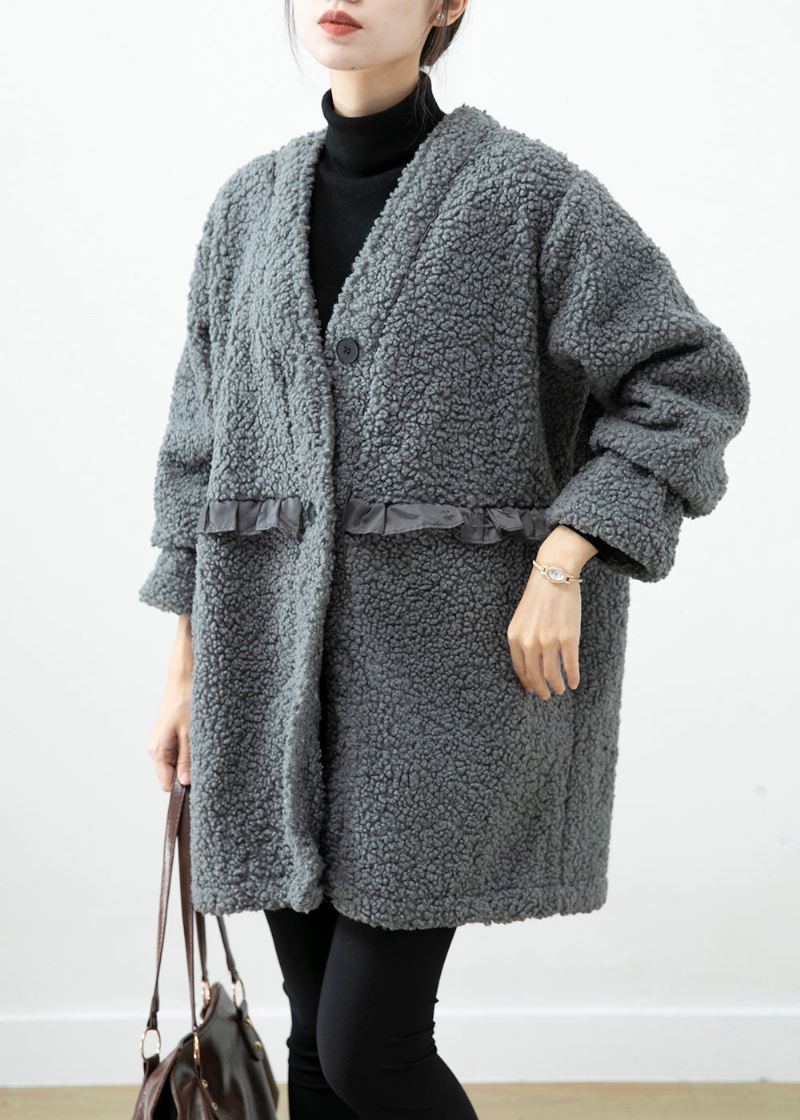 Kvinner Grå Ruffled Patchwork Faux Fur Coat Vinter - Vinterfrakker for kvinner