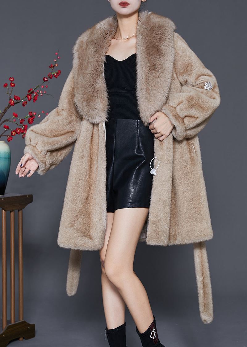 Kvinner Khaki Oversized Varm Fuzzy Fur Fluffy Coats Vinter - Vinterfrakker for kvinner