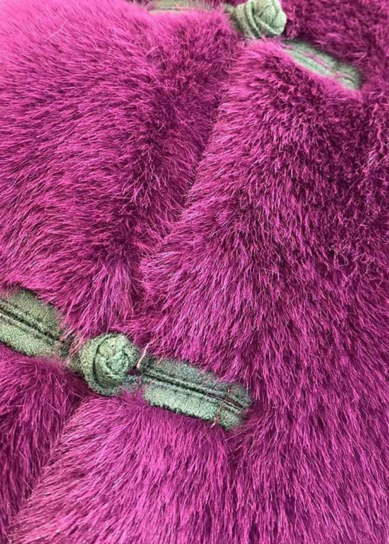 Kvinner Lilla Stativ Krage Patchwork Orientalsk Button Mink Velvet Coats Vinter - Vinterfrakker for kvinner