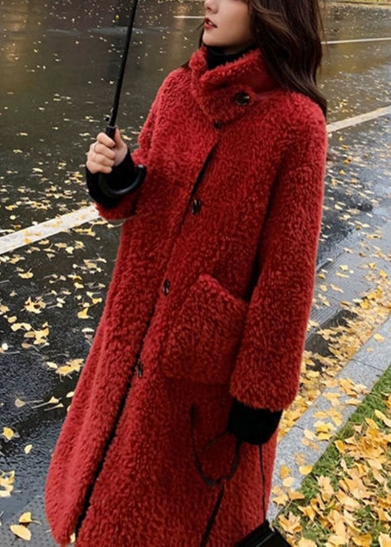 Kvinner Sjokoladefarge Stativ Krageknapp Faux Fur Maxi Coats Vinter - Kaffe