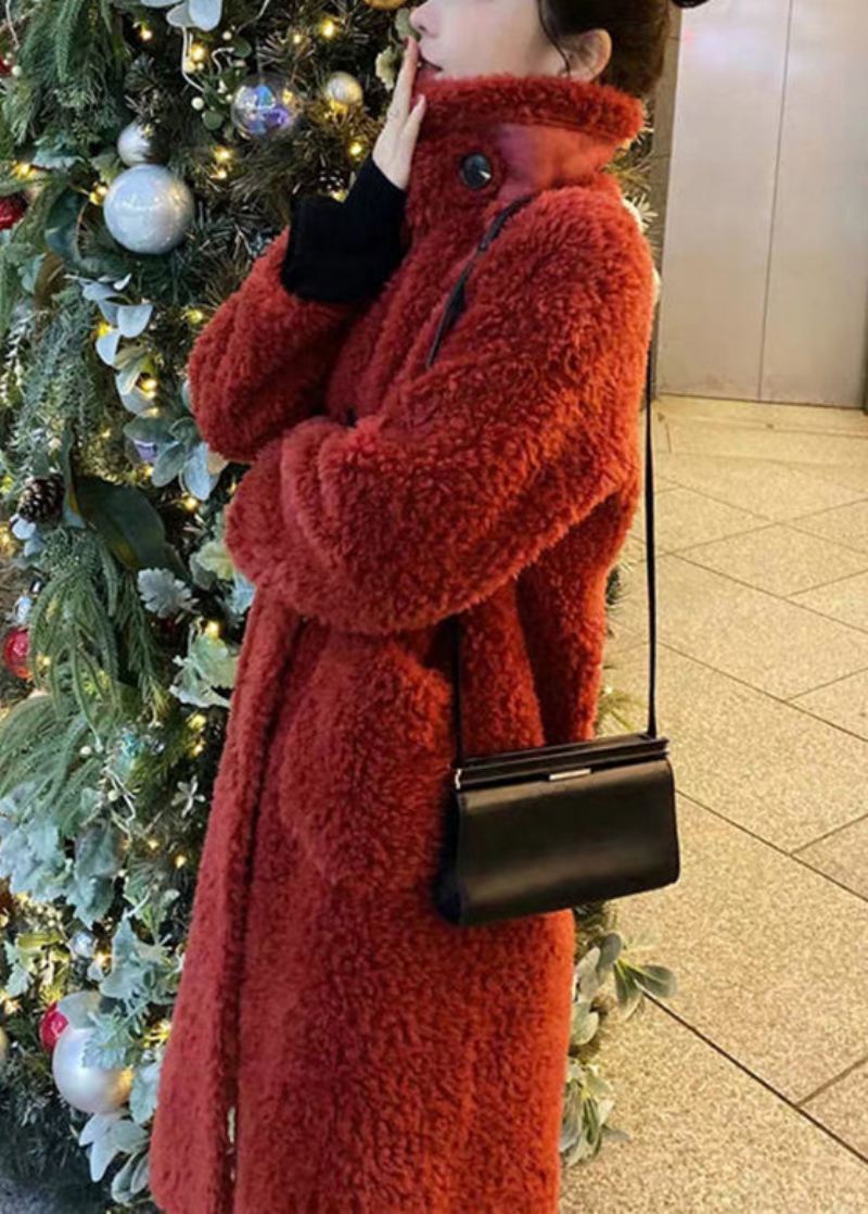 Kvinner Sjokoladefarge Stativ Krageknapp Faux Fur Maxi Coats Vinter - Kaffe