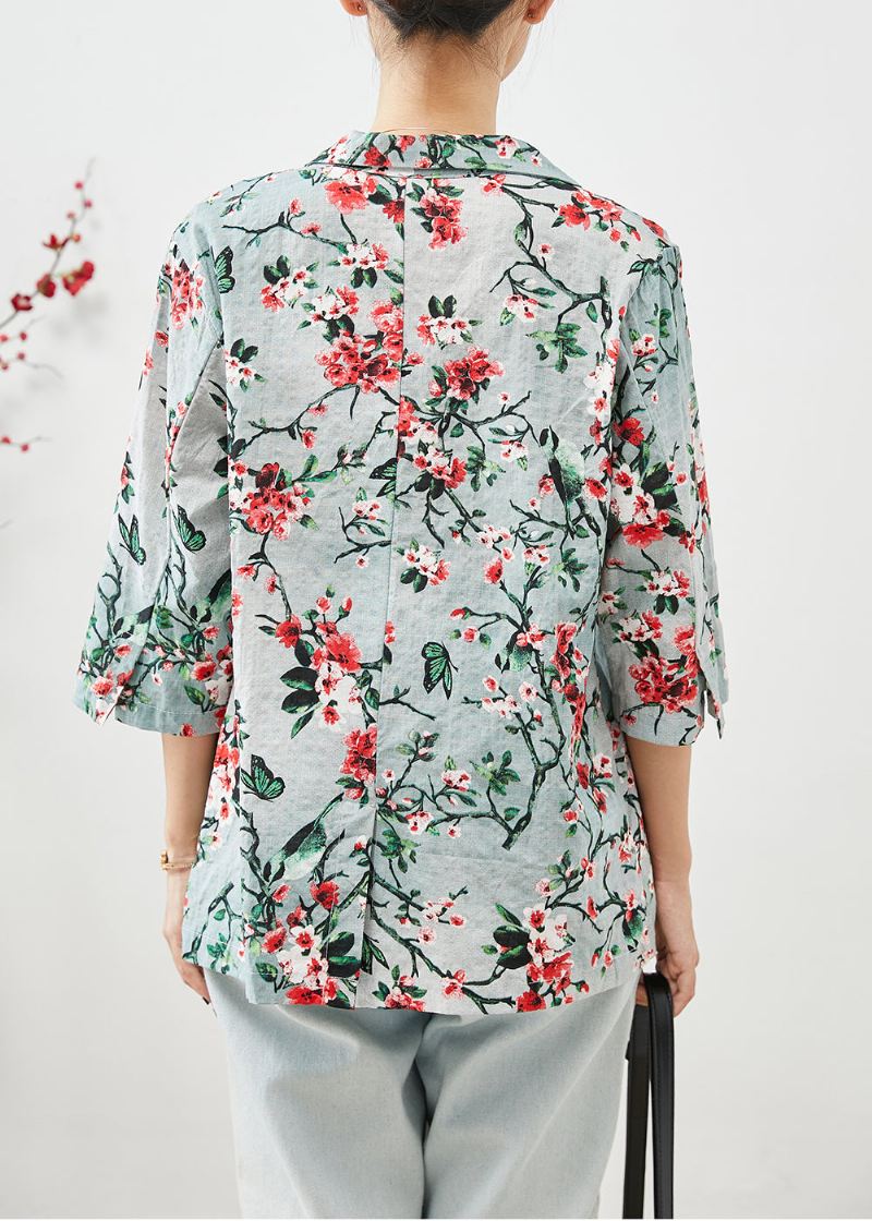 Kvinner Slim Fit Plum Blossom Print Lommer Lin Coats Half Sleeve - Vinterfrakker for kvinner