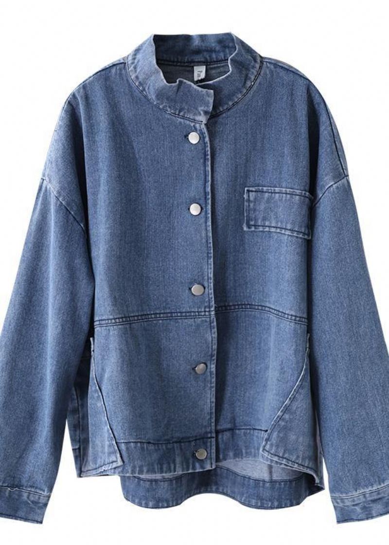 Kvinner Står Krage Fine Casual Kåper Denim Blå - Vinterfrakker for kvinner