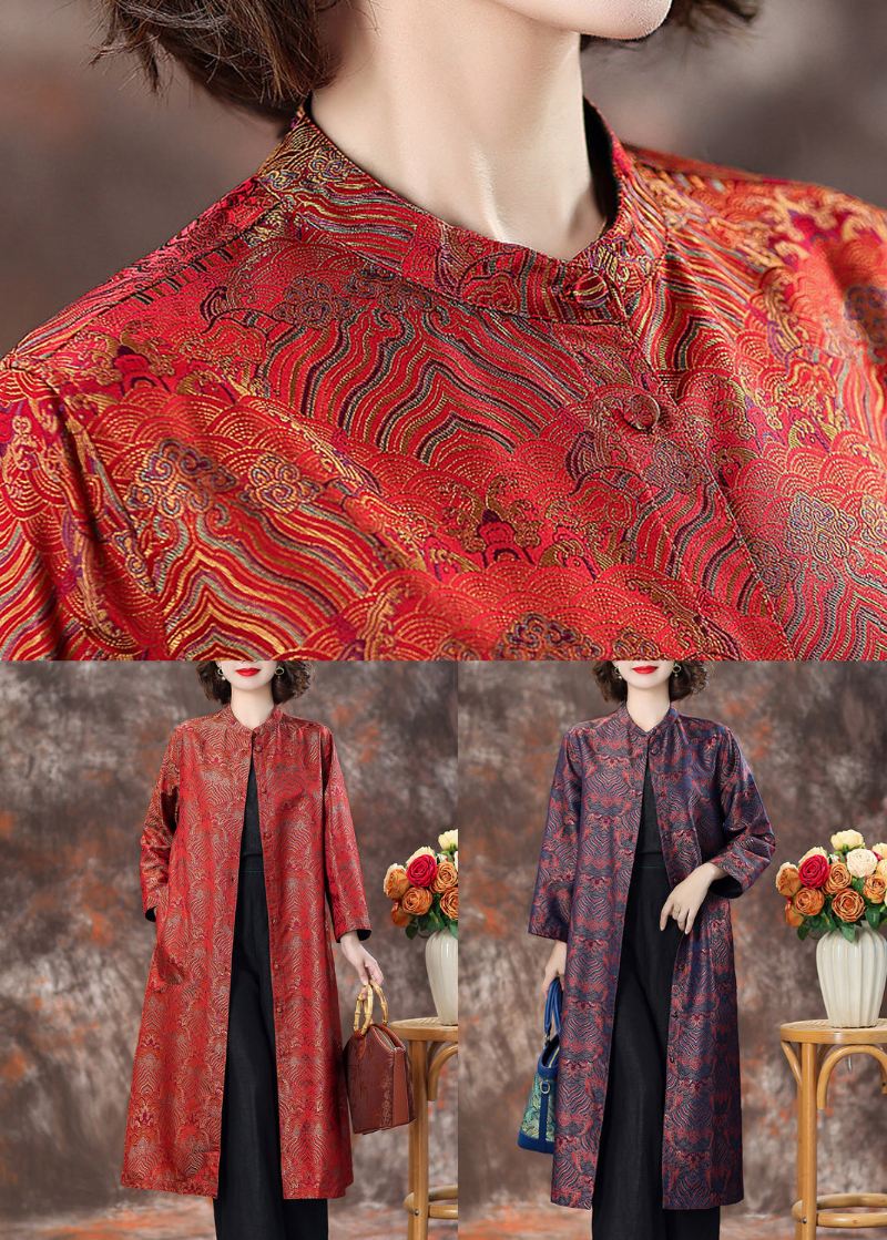 Lilla Lommer Silk Coats Stativ Krage Langermet - Vinterfrakker for kvinner