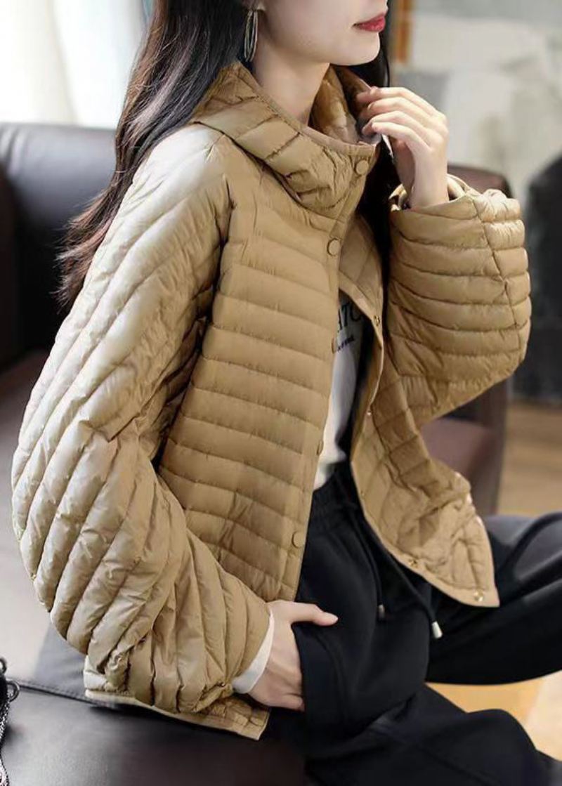 Løs Khaki Hette Button Patchwork Duck Down Coat Vinter