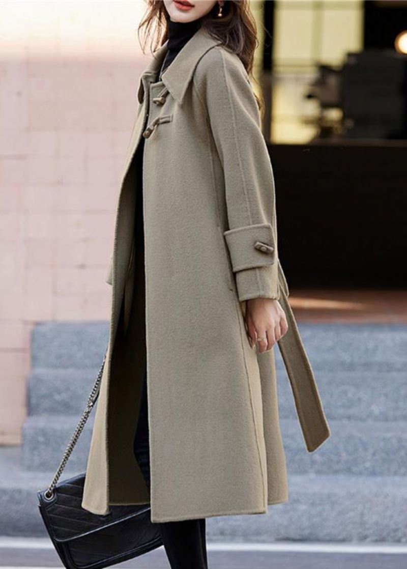 Løse Khaki-knapplommer Patchwork Cashmere Coats Langermet - Vinterfrakker for kvinner