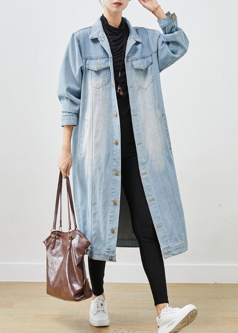 Lyseblå Denim Trench Oversized Button Down Spring