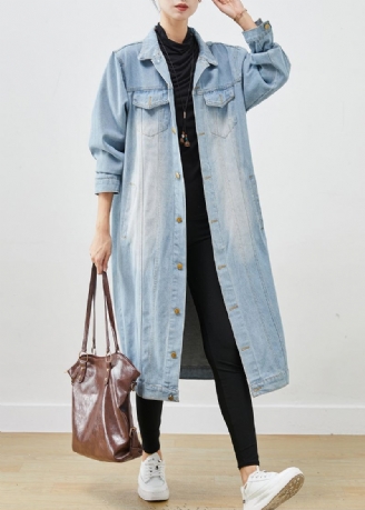 Lyseblå Denim Trench Oversized Button Down Spring