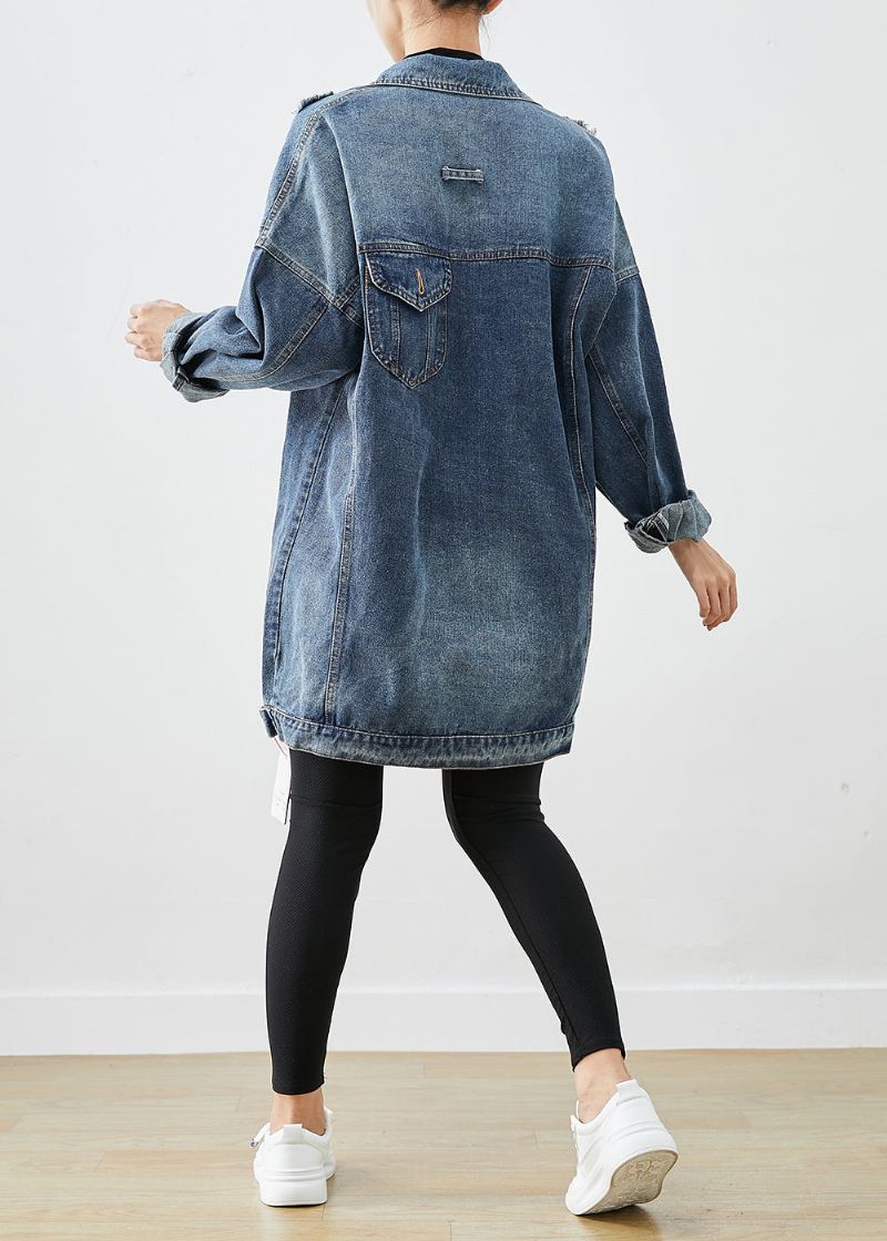 Moderne Blå Oversized Denim Ripped Coat Outwear Høst - Vinterfrakker for kvinner