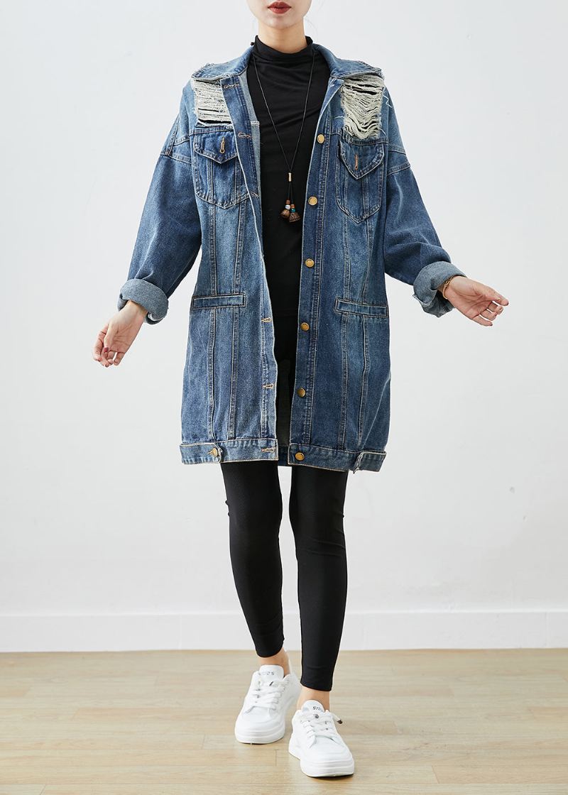 Moderne Blå Oversized Denim Ripped Coat Outwear Høst - Vinterfrakker for kvinner