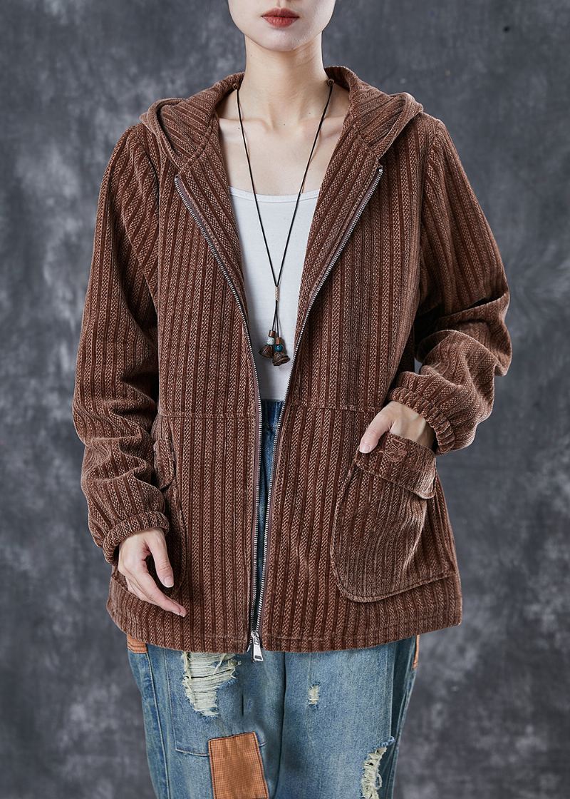 Moderne Kaffehettelommer Corduroy Coat Spring - Vinterfrakker for kvinner