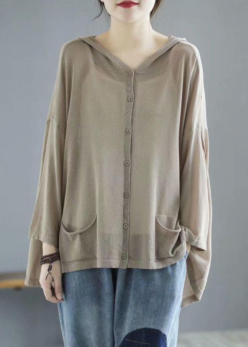 Moderne Khaki Hette Lav Høy Design Lommer Lin Strikk Upf 50+ Frakk Sommer